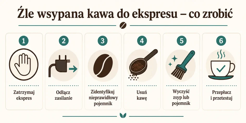 Źle wsypana kawa do ekspresu — bezpieczna reakcja krok po kroku