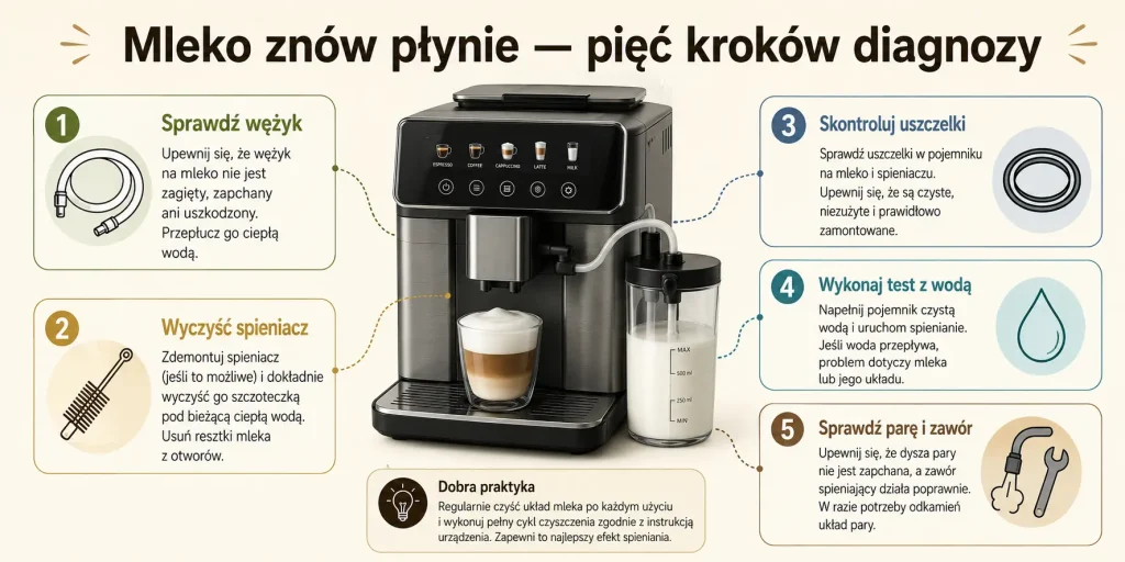 Ekspres nie pobiera mleka — przyczyny i naprawa krok po kroku