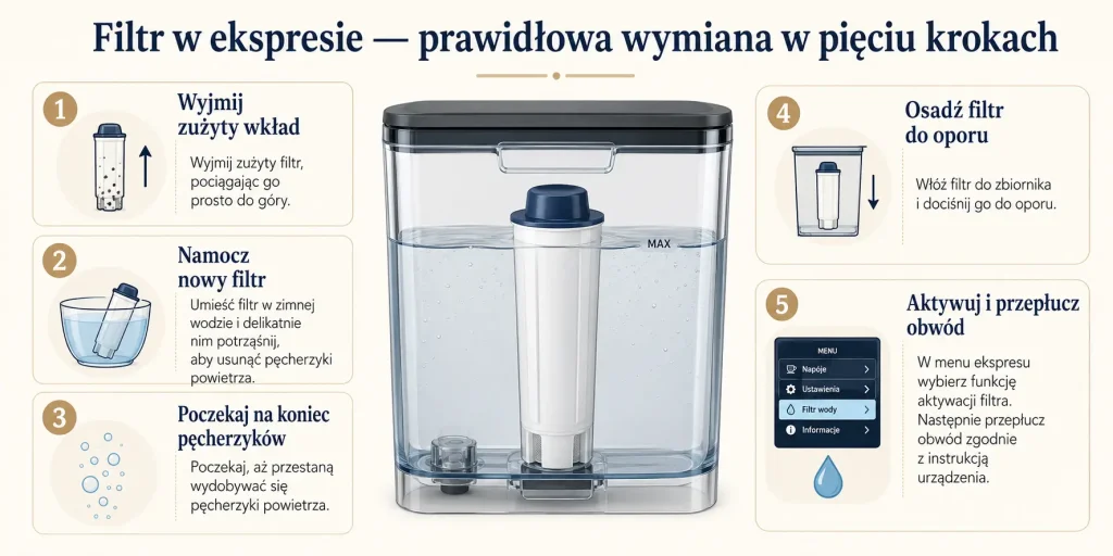 Filtr w ekspresie — prawidłowa wymiana w pięciu krokach
