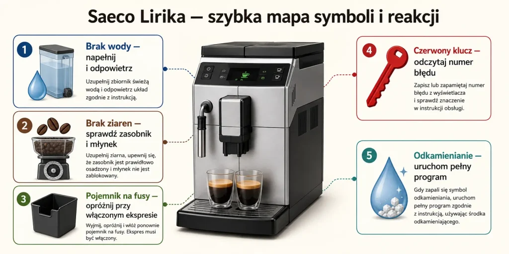 Saeco Lirika — szybka mapa symboli i reakcji
