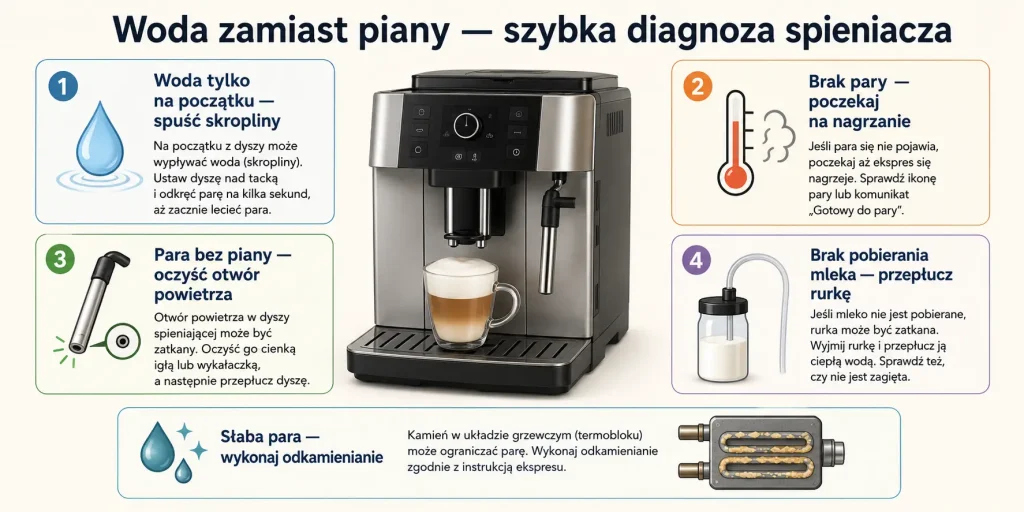 Woda zamiast piany — szybka diagnoza spieniacza