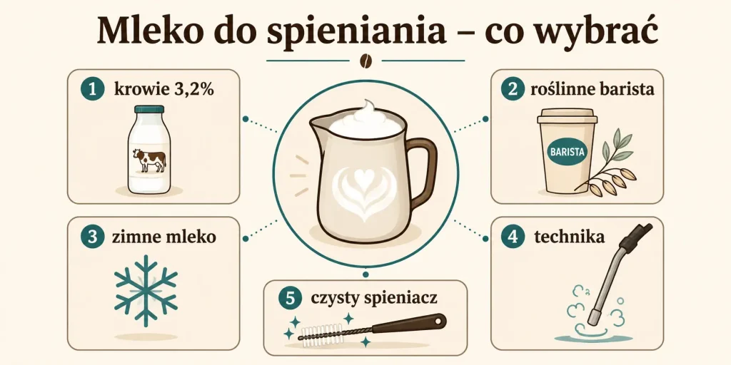 Mleko do spieniania — krowie, roślinne, temperatura, technika, czystość