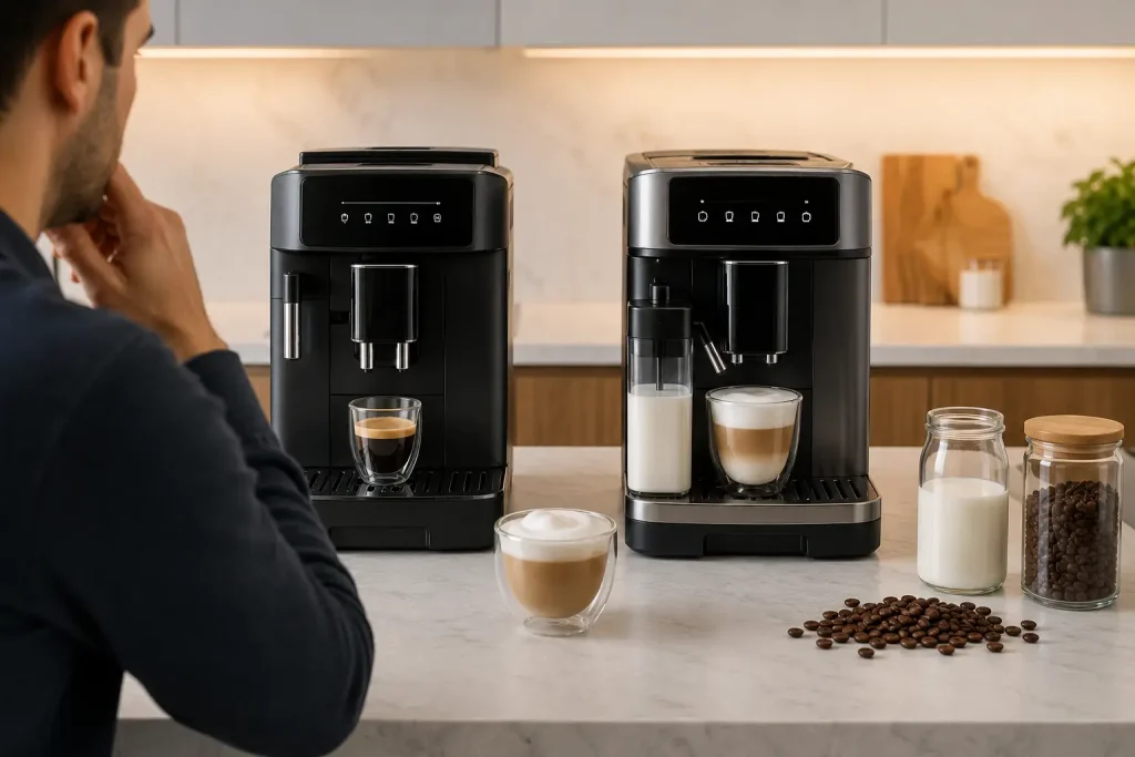 Porównanie prostego ekspresu De’Longhi i modelu z systemem mlecznym.