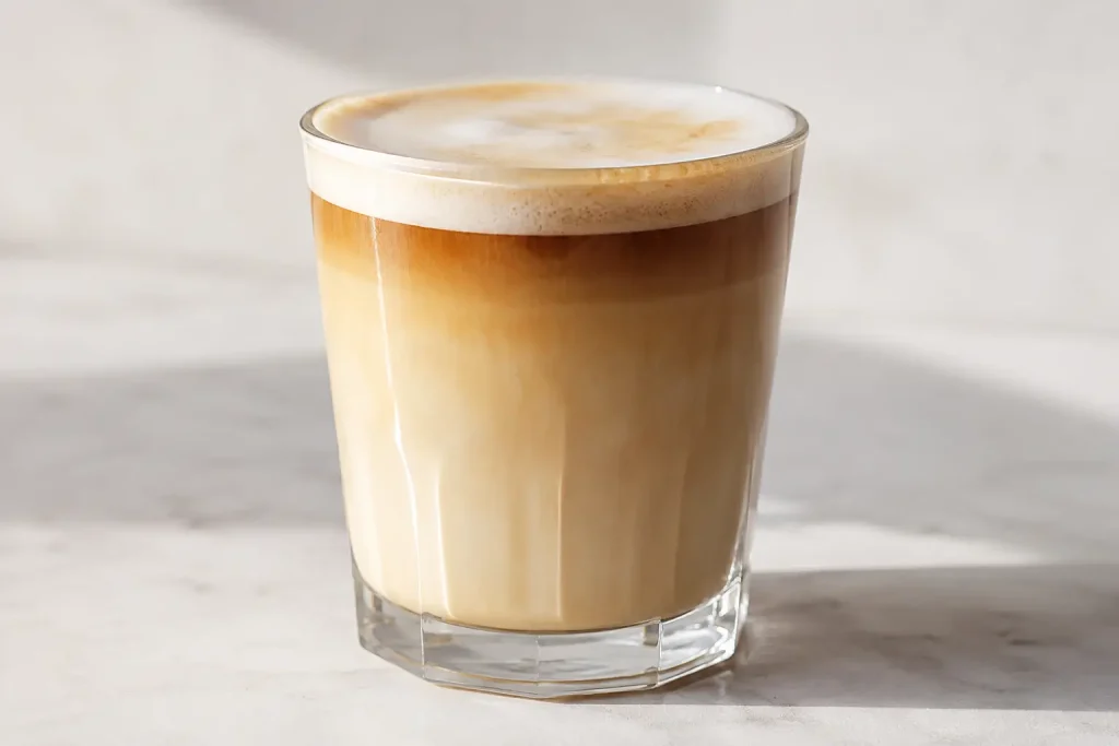 przekrój warstw latte w przezroczystej szklance