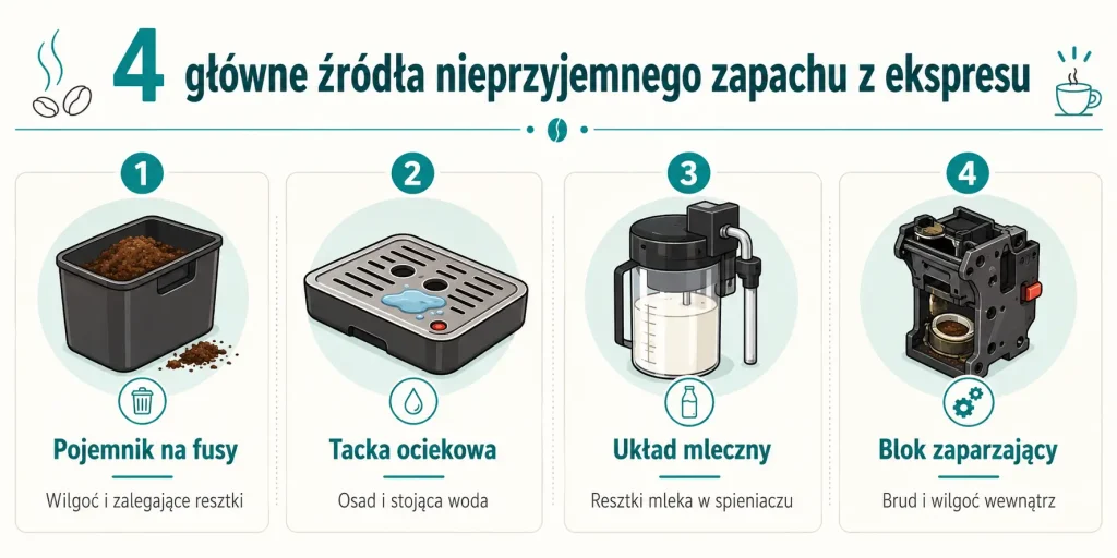4 główne źródła nieprzyjemnego zapachu z ekspresu