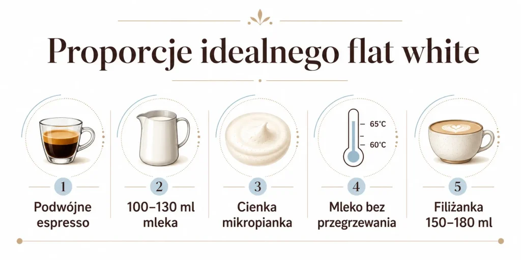 Proporcje idealnego flat white — espresso, mleko, mikropianka, temperatura i objętość.