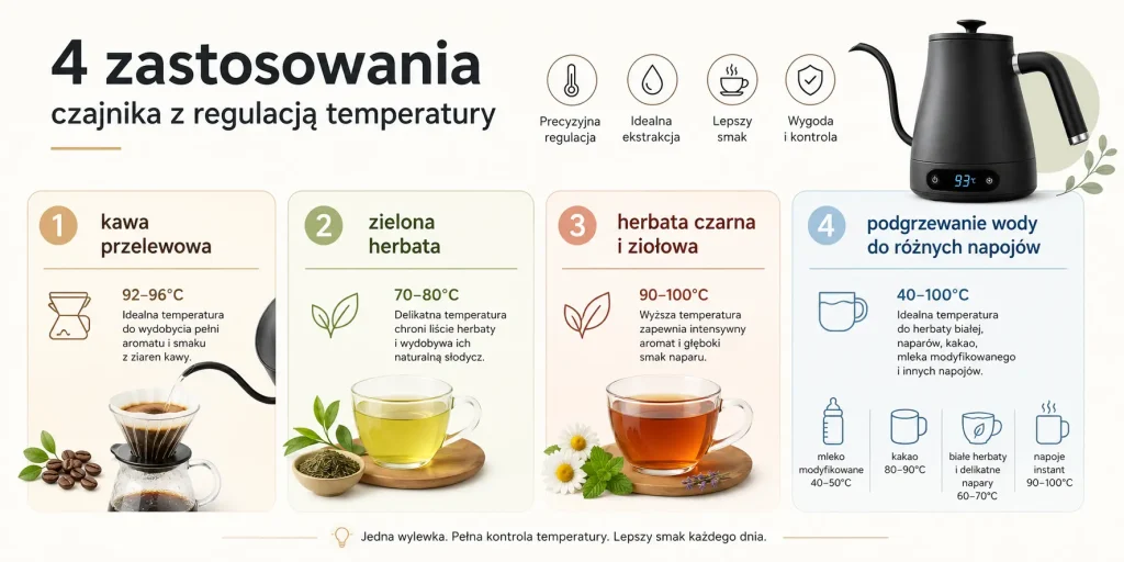 czajnik z regulacją temperatury w 4 zastosowaniach