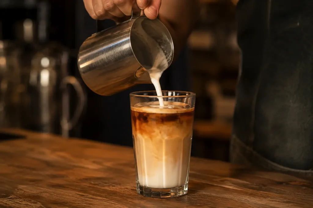 porównanie latte i cappuccino w dwóch różnych naczyniach obok siebie