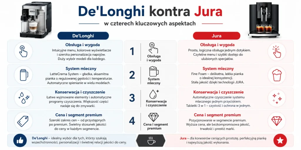 De'Longhi kontra Jura w 4 kluczowych aspektach