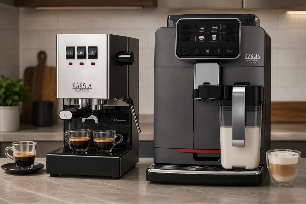 porównanie ekspresu kolbowego Gaggia Classic i automatu Gaggia Cadorna obok siebie