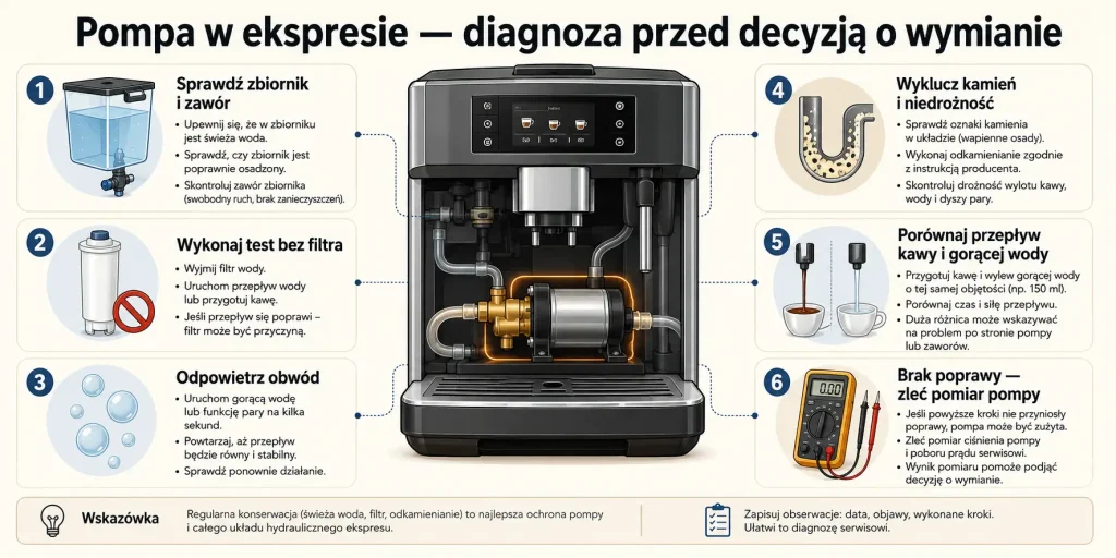 Pompa w ekspresie — diagnoza przed decyzją o wymianie