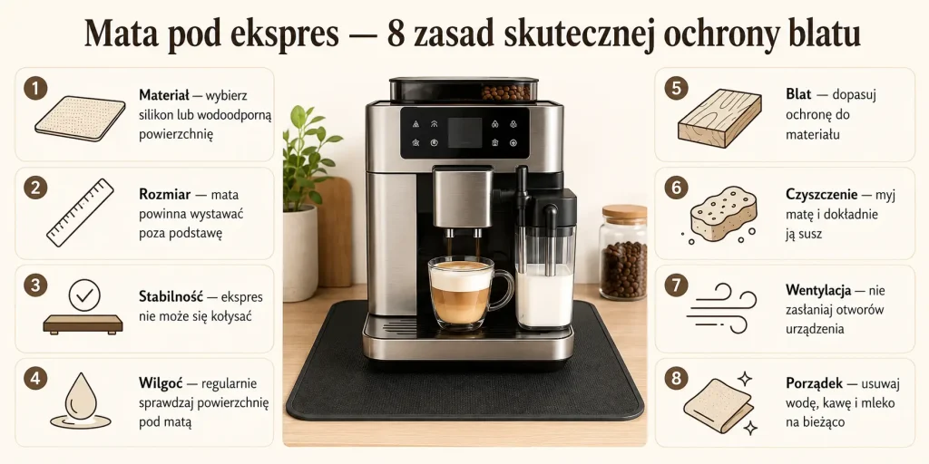Mata pod ekspres — 8 zasad skutecznej ochrony blatu