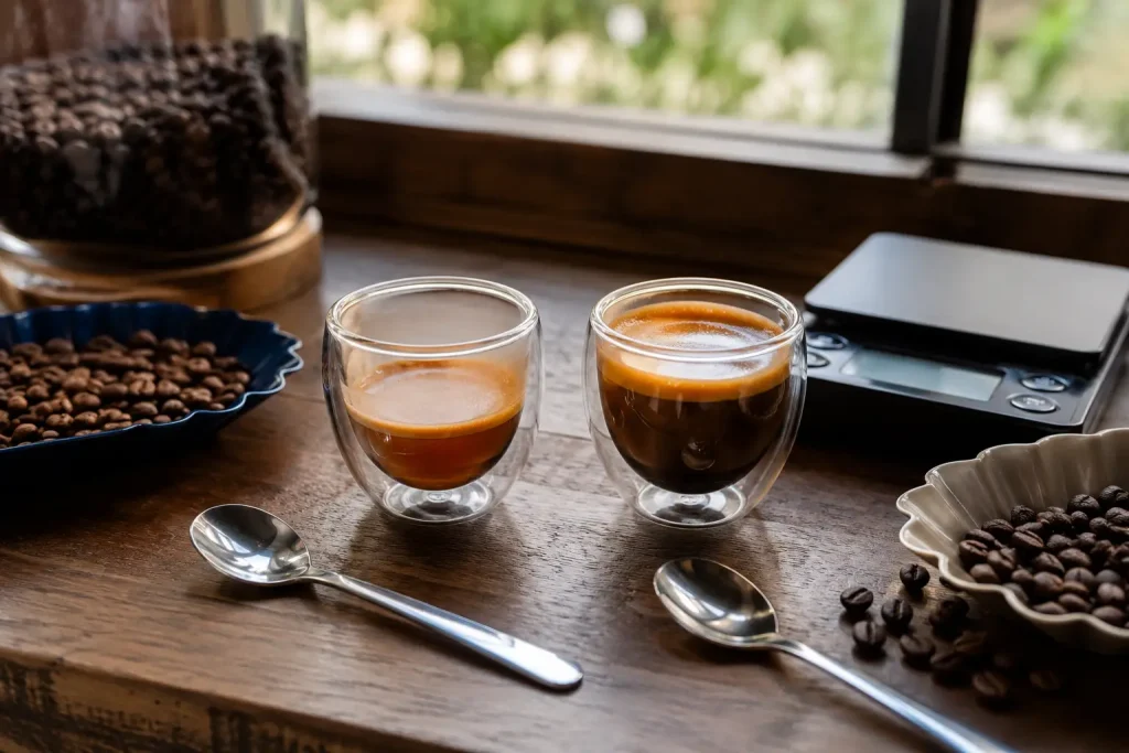 Espresso przygotowane z dwóch rodzajów ziaren podczas porównawczej degustacji