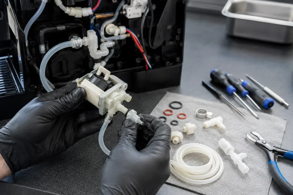 Technik diagnozujący pompę, uszczelki i układ wodny ekspresu