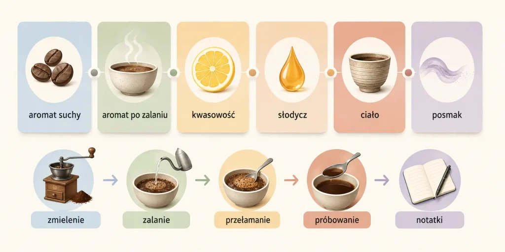 „Od aromatu do posmaku — domowa mapa degustacji” — kolejne etapy cuppingu oraz najważniejsze cechy oceniane w filiżance