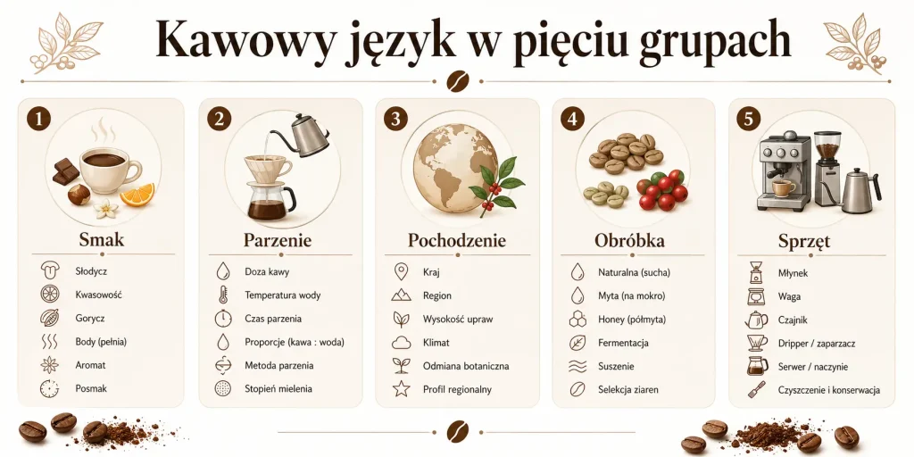 Kawowy język w pięciu grupach
