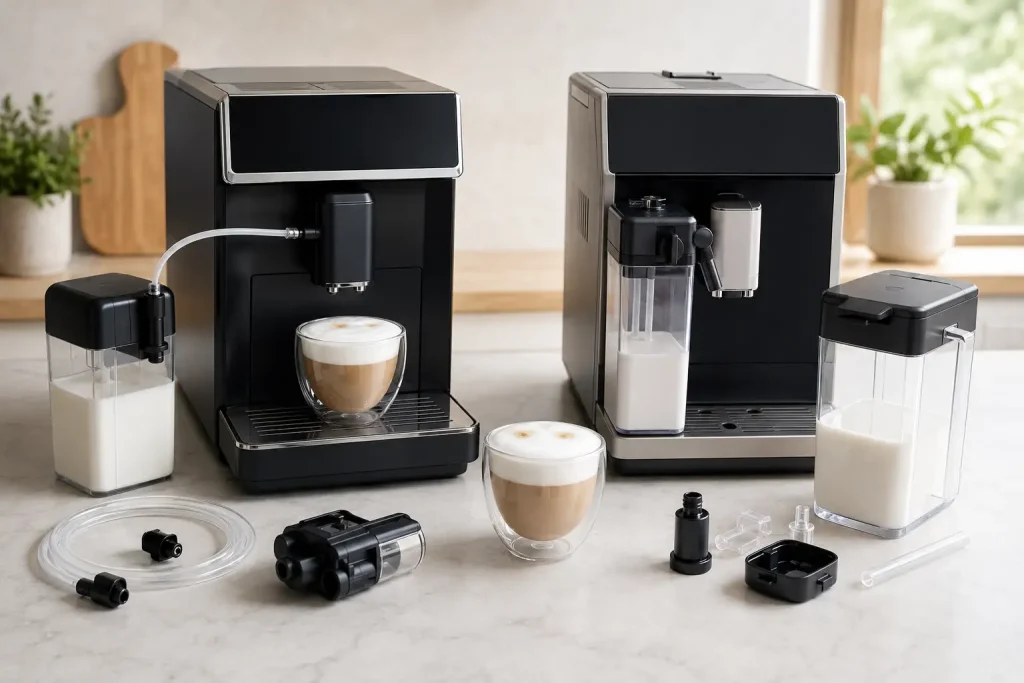 Dwa automatyczne systemy mleczne i gotowe cappuccino