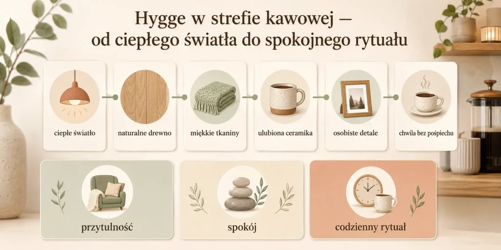 Hygge w strefie kawowej — od ciepłego światła do spokojnego rytuału