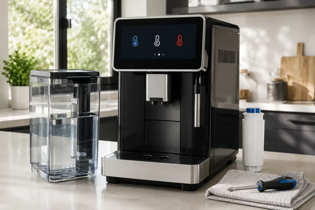 Porównanie zimnej filiżanki i filiżanki ogrzewanej gorącą wodą przed przygotowaniem espresso.