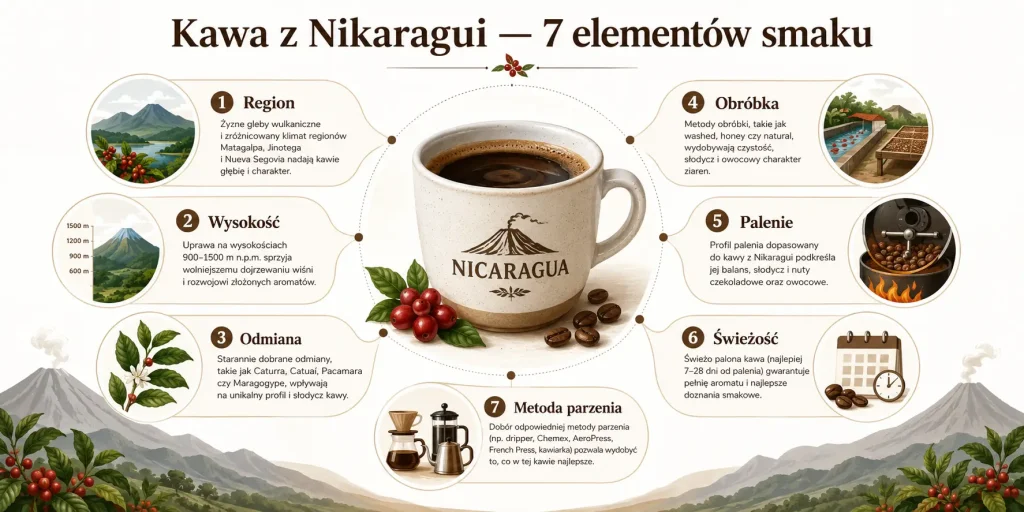 region, wysokość, odmiana, obróbka, palenie, świeżość i metoda parzenia